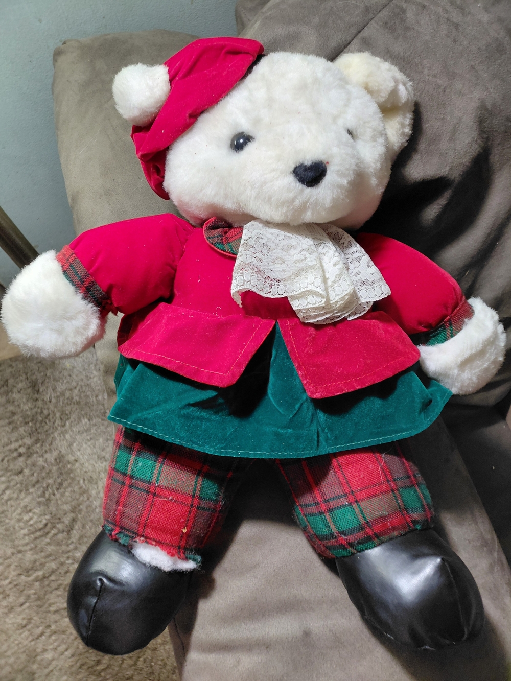 Plush 16" Holiday Bear in Red and Green Outfit